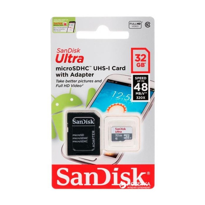 SANDISK Micro SDHC 32Gb+Adap C10 (SDSQUNS-032G-GN3MA)